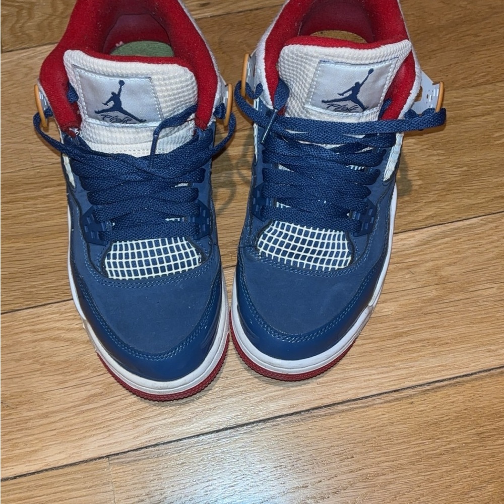 Blue and Red High-Top Sneakers